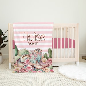 Cowgirl Custom Name Blanket - Western Blanket - Cowgirl Baby Shower Gift - Cowgirl Floral Blanket - Western Floral Blanket - Cowgirl Nursery