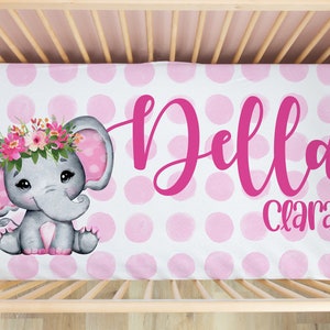 Manta de elefante para niña - Ropa de cama de elefante para cuna - Sábana de cuna personalizada - Tema de guardería de elefante - Sábana de cuna para recién nacidos - Regalo para baby shower