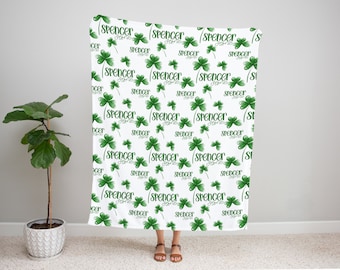 Lucky Shamrock Custom Name Blanket - St Patrick&#39;s Blanket - Clover Blanket - St Patrick&#39;s Baby Gift - Boy or Girl Blanket