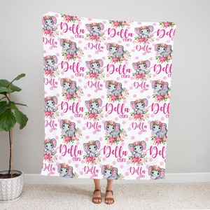 Girl Elephant Blanket -  Elephant Crib Bedding - Personalized Baby Blanket - Elephant Nursery Theme - Newborn Blanket - Baby Shower