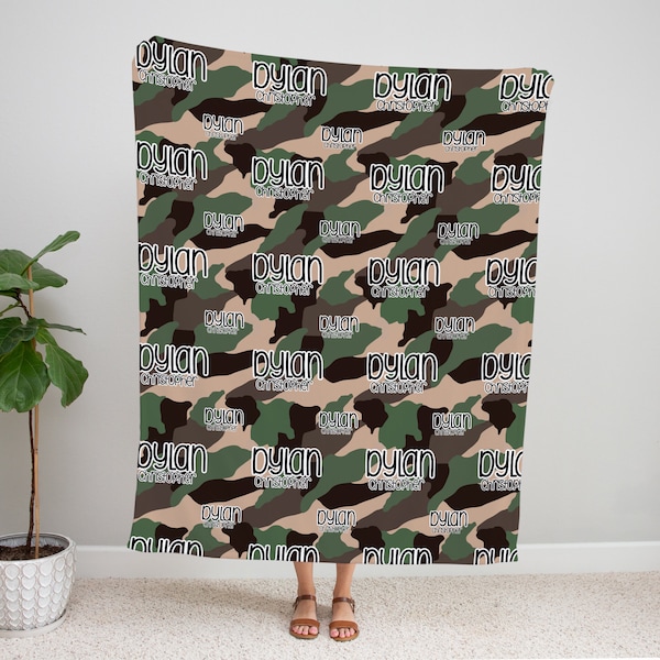 Green Camo Custom Name Blanket - Baby Blanket - Camo Baby Blanket - Personalized Baby Blanket - Camouflage Nursery