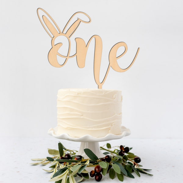 Some Bunny is One - Bunny Ears Cake Topper - Natural Wood Cake Topper - First Birthday Cake Topper - Rustic Cake Topper