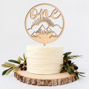 Mountain One Cake Topper - Natural Wood Cake Topper - Wild One Birthday Cake Topper - First Birthday Cake Topper - Rustic Cake Topper
