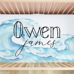 Ocean Waves Custom Name Crib Sheet - Sea Blanket - Sea Nursery - Baby Shower Gift - Personalized Crib Sheet - Surfer Nursery