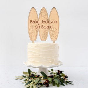 Custom Baby On Board Surfing Cake Topper - Surfboard Cake Topper - Boho Cake Topper - Natural Wood Cake Topper - Rustic Cake Topper
