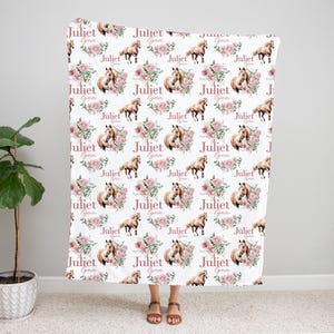 Horse Custom Name Blanket, Horse Blanket, Horse Nursery, Baby Shower Gift, Personalized Name Blanket, Horse Swaddle Blanket