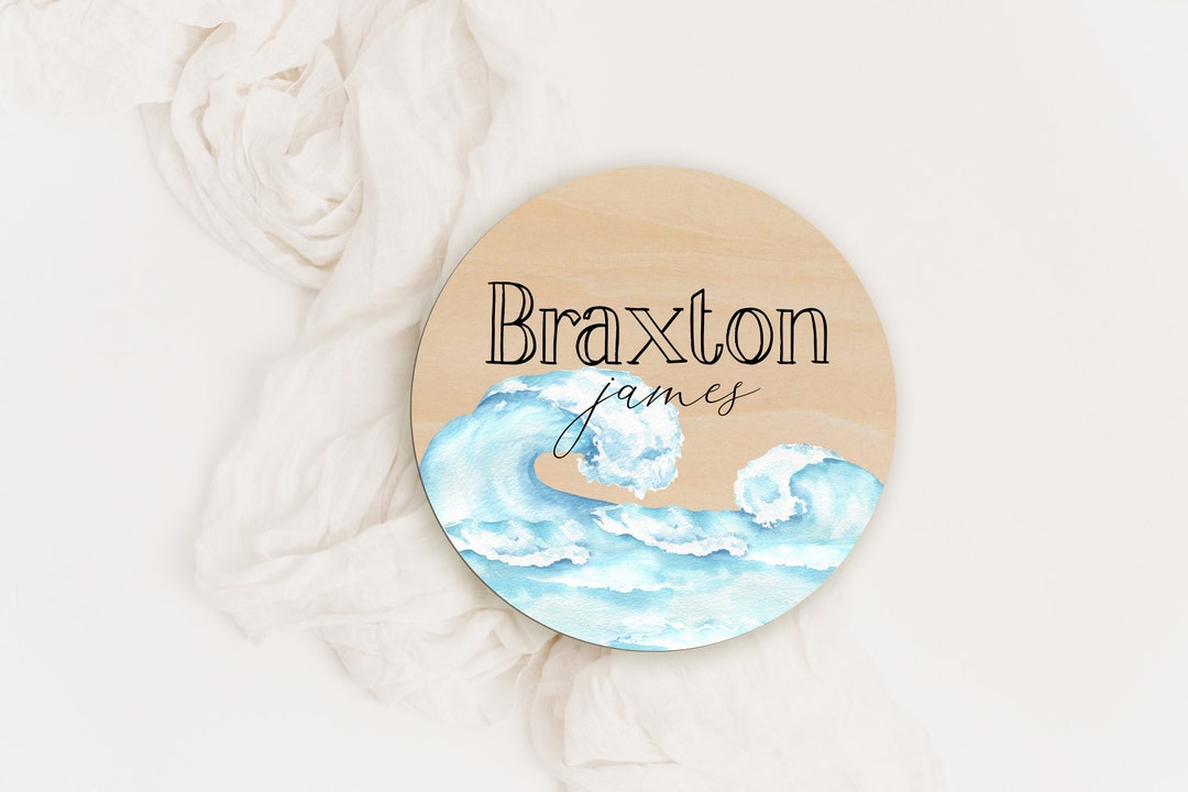 Ocean Waves Announcement Wood Round - Ocean Name Sign - Personalized ...