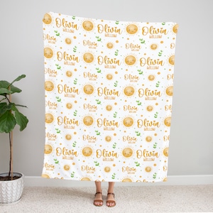 Couverture prénom personnalisée soleil, chambre de bébé soleil, couverture prénom soleil, soleil heureux, cadeau nouveau-né, couverture de bébé soleil bohème, chambre de bébé thème soleil