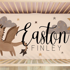 Dragon Custom Name Crib Sheet - Dragon Nursery - Baby Shower Gift - Personalized Crib Sheet -  Fairytale Dragons - Boho Dragon