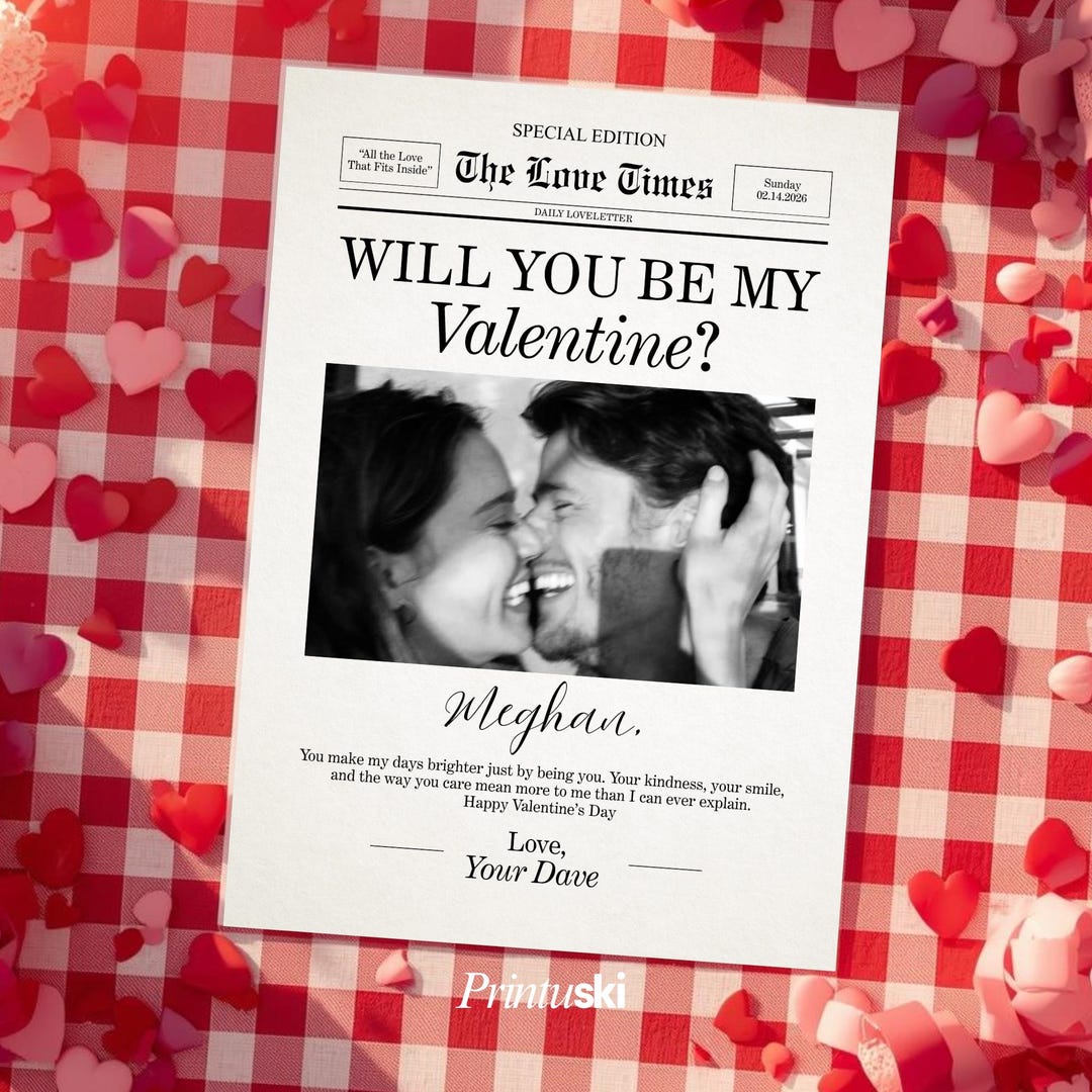 Personalized Valentine Newspaper Template Custom Canva Photo Gift for ...