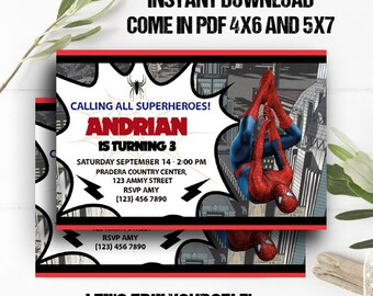 spiderman invitation instant download etsy