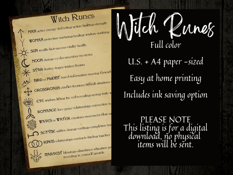 Witch Runes, Printable Grimoire Page, Spell Book - Etsy