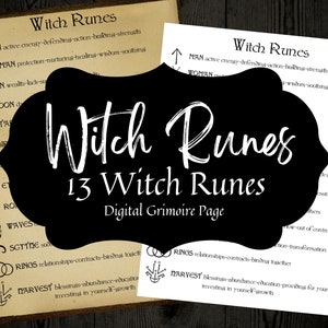 Witch Runes, Printable Grimoire Page, Spell Book