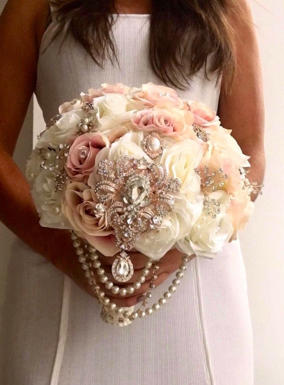 Wedding Brooch Bouquet Large 11inch Blush Pink Ivory Bouquet - Etsy