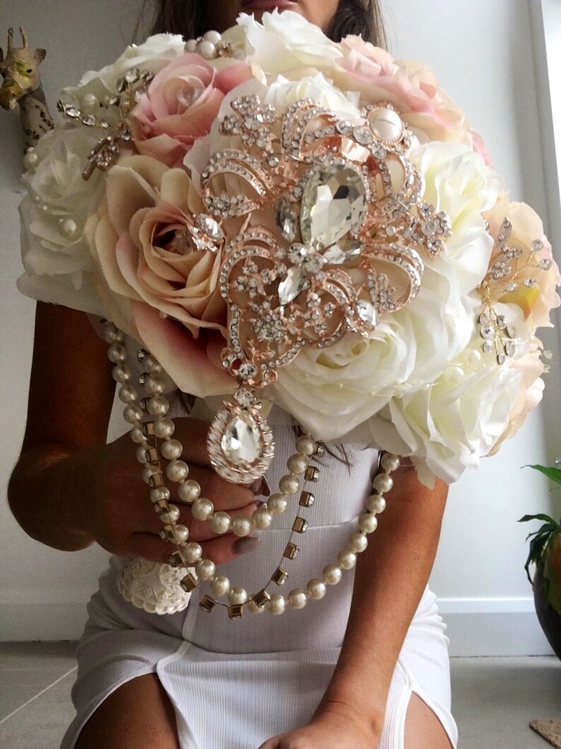 Wedding Brooch Bouquet Large 11inch Blush Pink Ivory Bouquet - Etsy