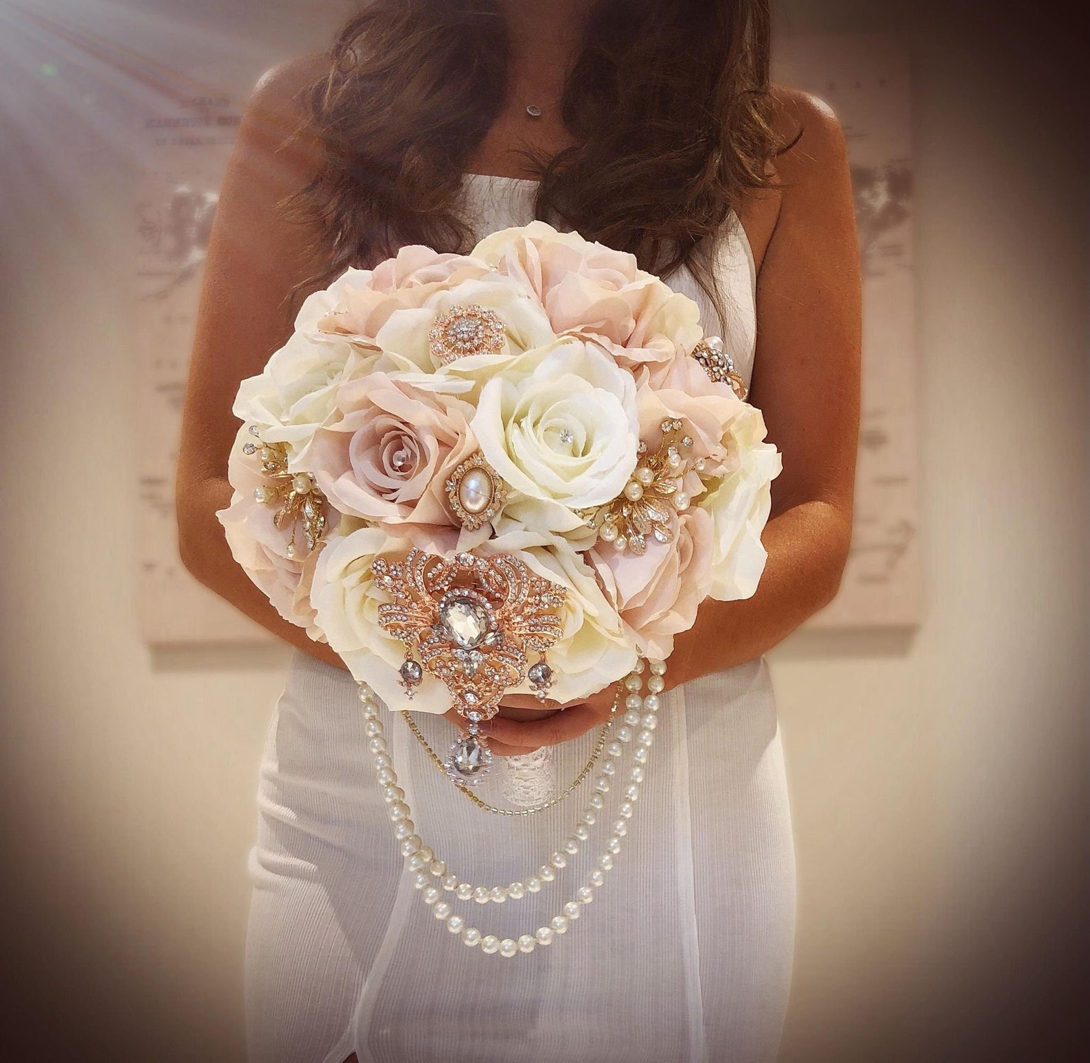 Wedding Brooch Bouquet Large 11inch Blush Pink Ivory Bouquet - Etsy