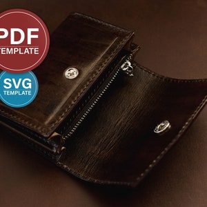 Patrón de billetera de cuero PDF Billetera con monedero PDF Billetera de cuero hecha a mano Patrón SVG de cuero A4 Plantilla para artesanía de cuero + Vídeo