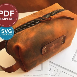 Dopp Kit Leder Muster PDF Kulturtasche Muster PDF Reisetasche SVG-Vorlage Handgemachte Tasche A4 und Letter Druckformat + Video Tutorial