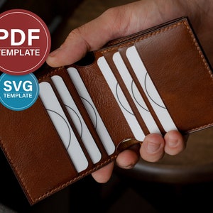 Patrón billetera de cuero PDF Cartera plegable vertical Patrón SVG Plantilla de billetera de cuero hecha a mano formato de impresión + Video tutorial