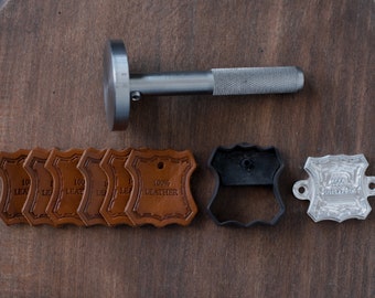 Leather Tag Cutter Set: Steel Die, Stamp & Press Handle (42x45mm)