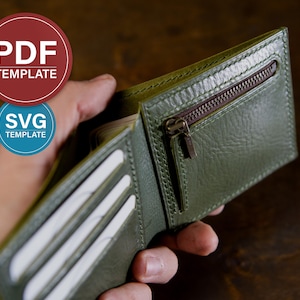 PDF-mönster för läderplånbok med dubbelvikt: Plånbok med dragkedja och myntficka SVG-mall + videohandledning