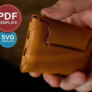 Patrón de billetera de cuero PDF Gorizontal Monedero de tarjeta sin costuras Portatarjetas de cuero PDF Tarjeta de visita Monedero Plantilla SVG + Video tutorial