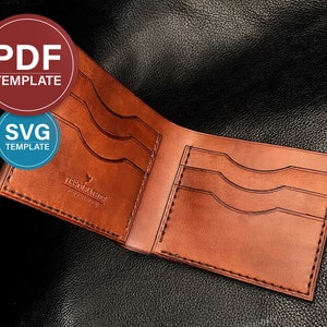 Leather wallet pattern PDF Men bifold wallet pattern PDF Handmade leather wallet SVG template  + Video tutorial