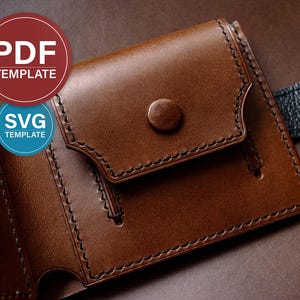 Leather Wallet PDF Pattern: Bifold Wallet with Coin Pocket SVG Template + Video Tutorial