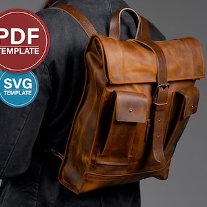 Backpack Pattern PDF Leather Backpack Roll Top Template Backpak SVG Pattern Travel Backpack PDF Leather Laptop Backpack + Video Tutorial