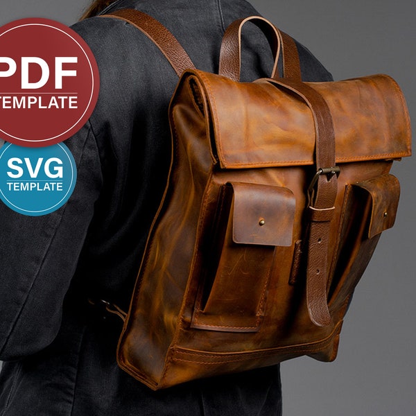 Backpack Pattern PDF Leather Backpack Roll Top Template Backpak SVG Pattern Travel Backpack PDF Leather Laptop Backpack + Video Tutorial