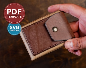PDF-Schnittmuster für Ledergeldbörse, minimalistische SVG-Vorlage für Kartenhalter, EDC-Lederhandwerksvorlage + Videoanleitung