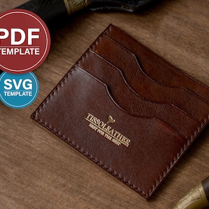 Carteira de couro padrão porta cartão PDF modelo PDF Carteira de couro padrão SVG modelo de couro + tutorial em vídeo