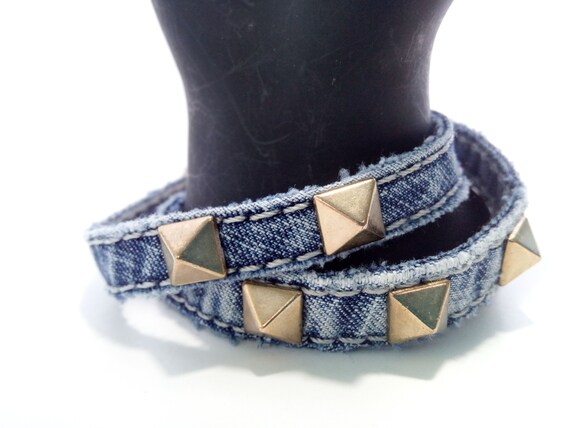 Denim Blue Bracelet Czech Tile Bead Bracelet Gift for Her Square and Circle Bracelet Denim /& Leather Tone Beaded Bracelet