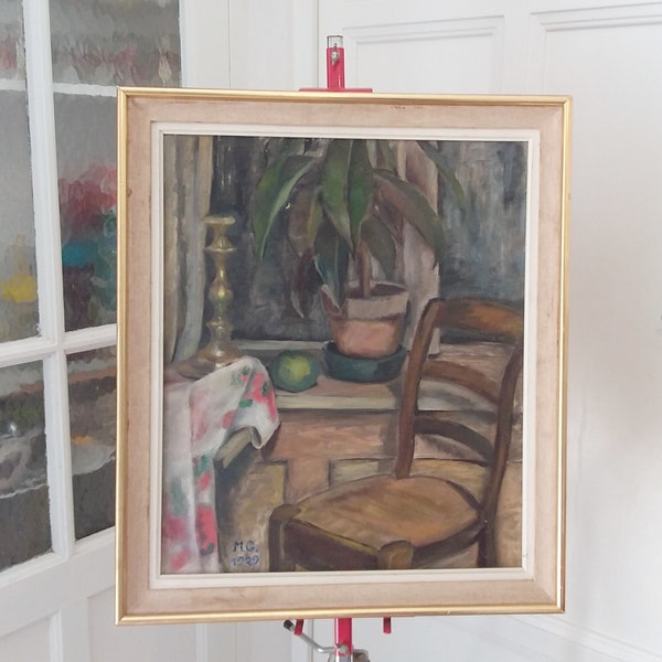 Jolie nature morte à la chaise  ancienne française signée et datée 1929. FRANCE