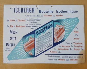 Rare Pub advertising (PLV) old IcebergH insulated bottle. 1920 / 1930 . Plane car .  France.