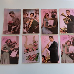 Lot 8 cartes postales  retro vintage 1950 SAINTE Cécile . Musique :  violon piano, clarinette, accordéon