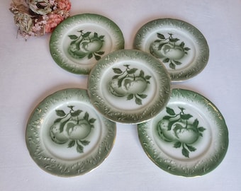 Set van 5 groene borden FRANCE Appelgroen Keramiek K-G Luneville