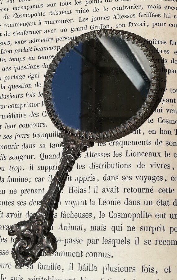 Cute Little Antique Hand Mirror In Brass For Handbag Cute Little Antique Hand Mirror In