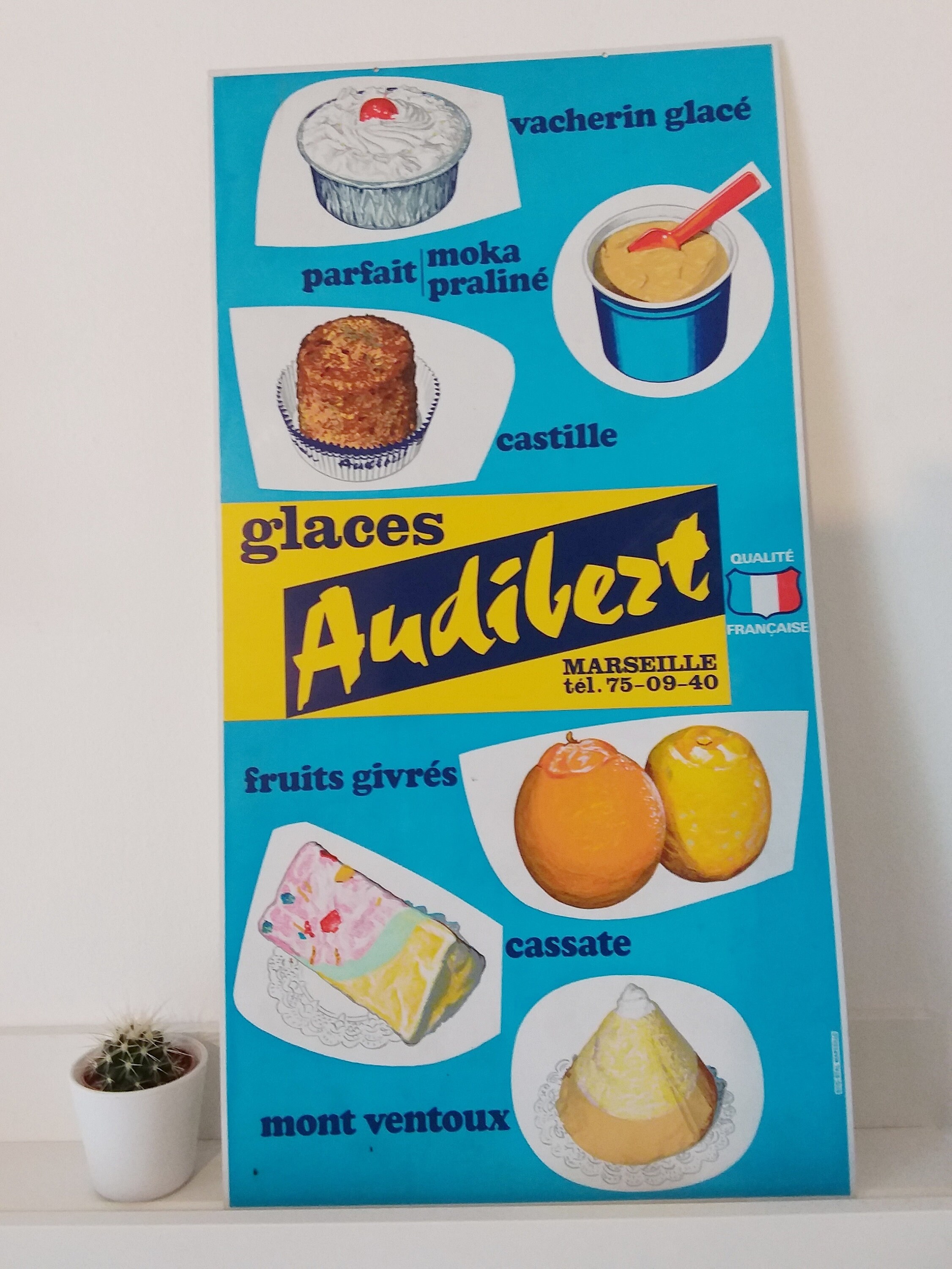 Rare Pub Publicité | Plv Vintage Glaces Audibert à Marseille. France . Fabriquée Marseille France