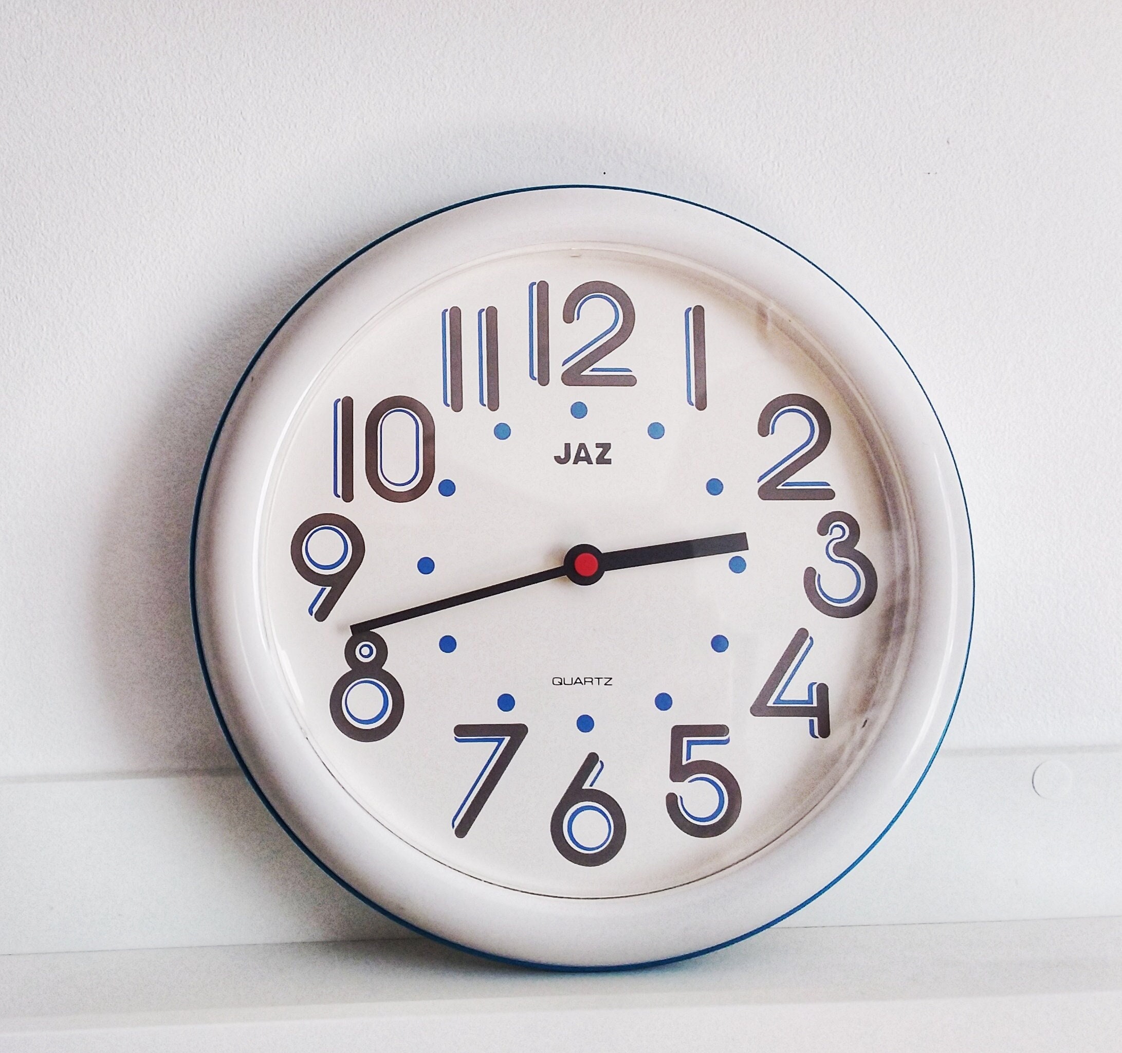 Buy Postmodern . WALL Clock VINTAGE 1980 1990 . White and Blue