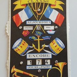Carte postale à système 6 disques ancienne - Calendrier de la Classe- . Militaire / Militaria .  Signée R. STAB. Vers 1950
