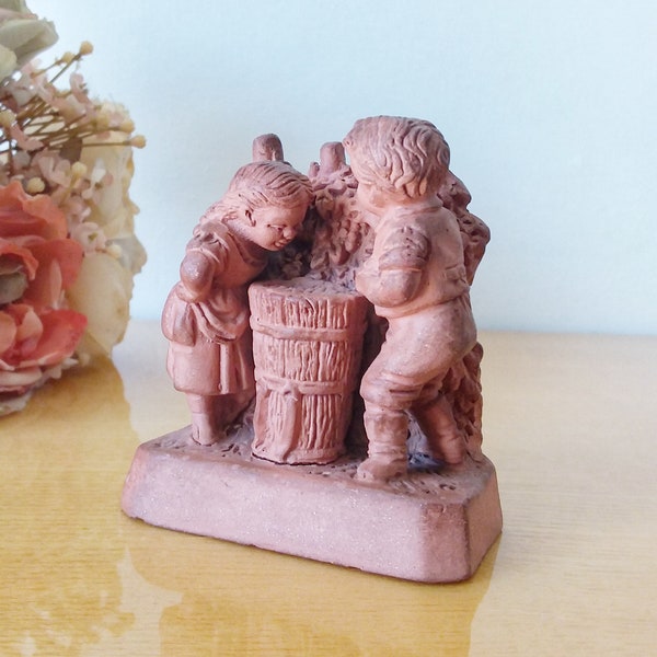 Ancienne Petite Statuette terre cuite "enfants au panier" signée DEPONIRT  fin 19ème