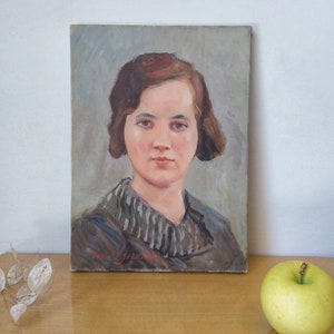 Altes Gemälde Carlo Cherubini Öl Auf Leinwand Maler Italienisch . Um 1930. Porträt eines Mädchens