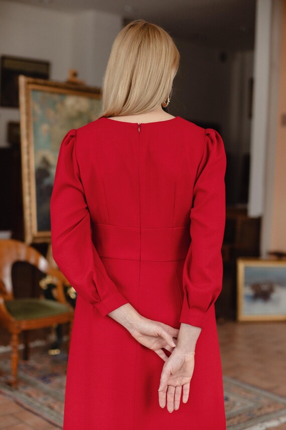 Elegant Red Wool Crepe Midi Dress - Etsy Denmark