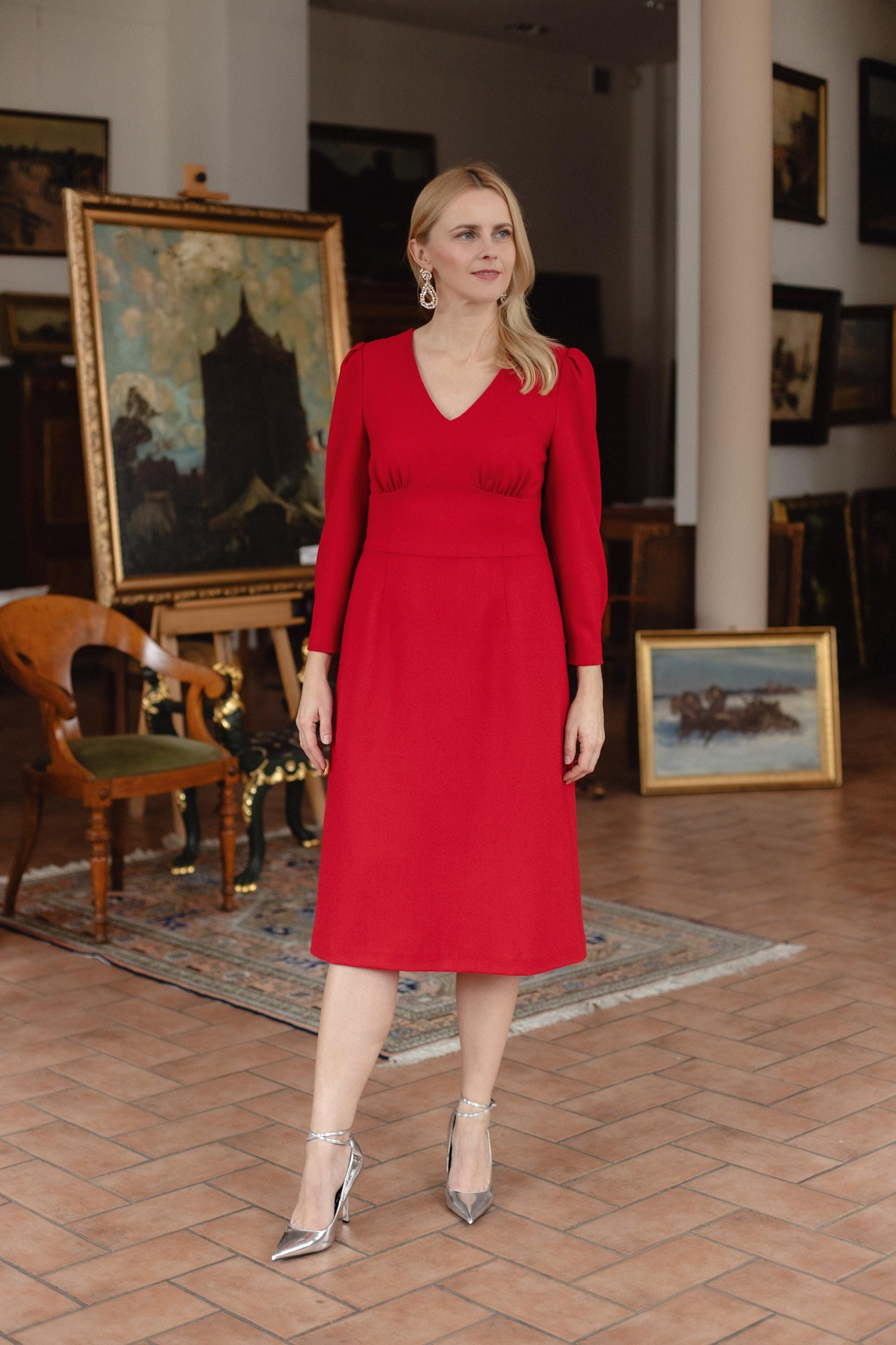 mushroom viscose crepe dress red main image 0