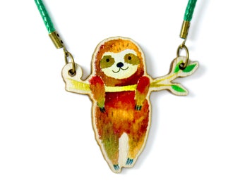 Kids Jewellery Necklace charm wood ***CHILLAXED SLOTH*** small gift jewelry present girl birthday