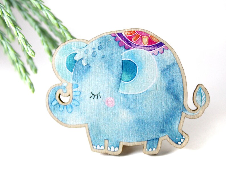 Brooch Jewellery WOODEN ***BLUE ELEPHANT***