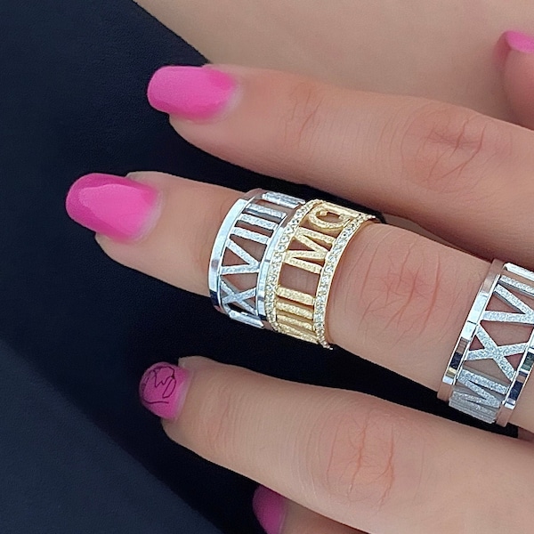 Custom Roman Numerals Ring • Date Ring • Personalize Numeral Jewelry • Anniversary Ring • Personalized Gifts • Mothers Gift • Grandma Gift