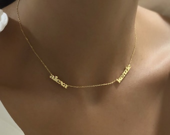 Solid Gold Two Name Necklace / Gold Multiple Name Necklace / Name Necklace /  Personalized Necklace/ Meaningful Mother Gift, 2 Name Necklace