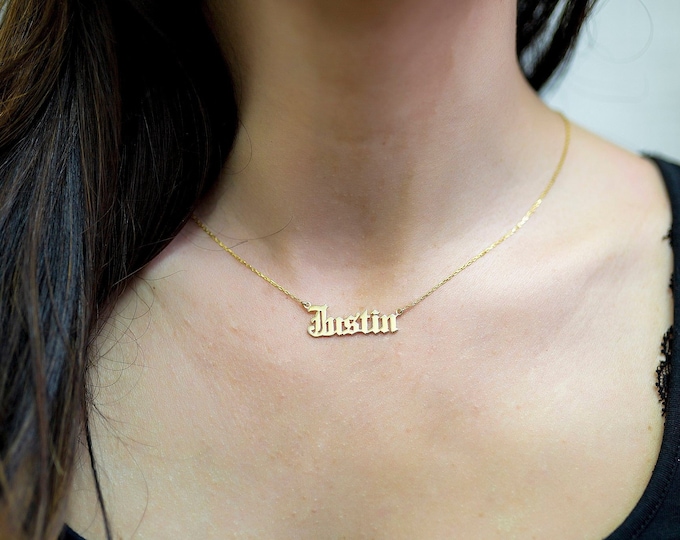 Old English Name Necklace, Birthday Gift, Dainty Name Necklace, Gothic Name Necklace, Custom Name Necklace, personalized christmas gifts